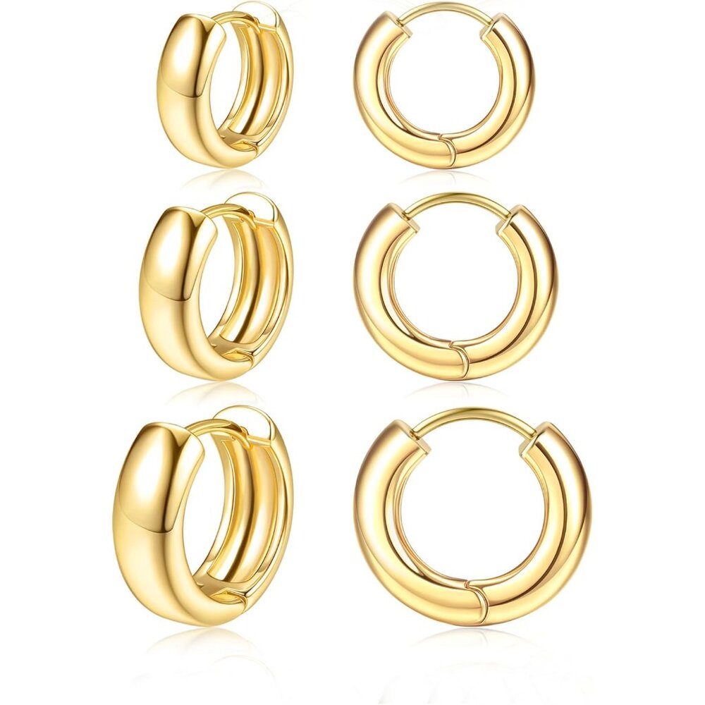 Small Chunky 14K Gold Plated Hoop Earrings for Women - Hypoallergenic Earrings f